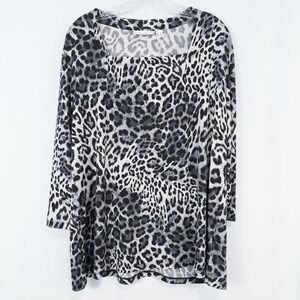 Susan Graver Liquid Knit Animal Leopard Print Square Neck 3/4 Sleeve Top Size 1X